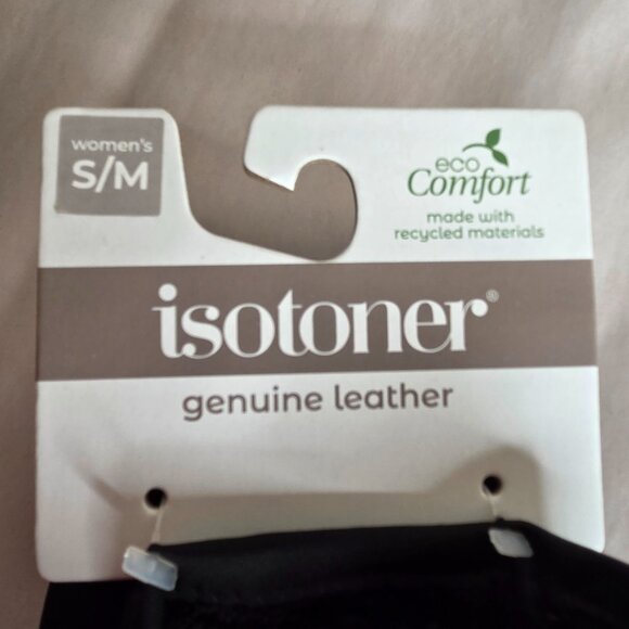 Isotoner Women's Black Genuine Leather Gloves Size S/M - Picture 2 of 3